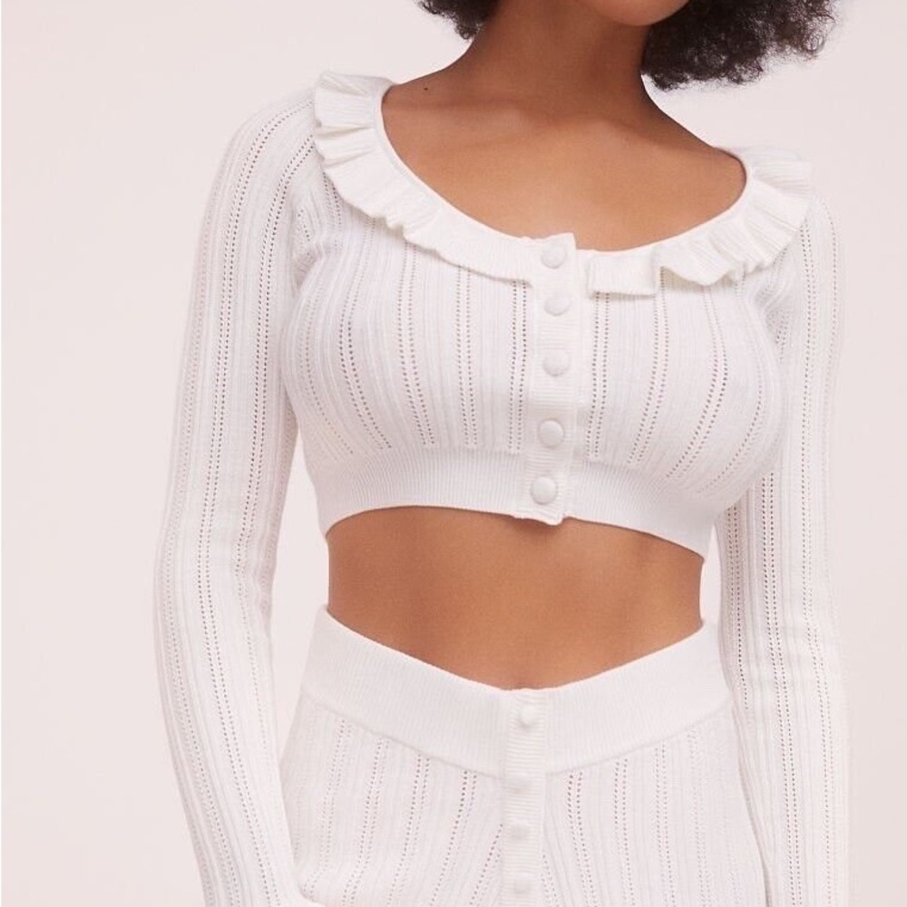 White Ruffled Knit Crop Top